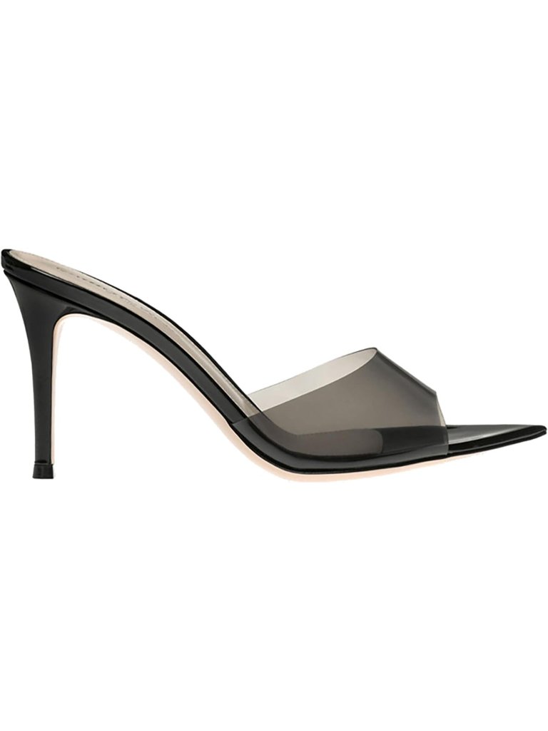 Women's Black Clear Pointed Open Toe Stiletto Heel Slide Backless Sandals